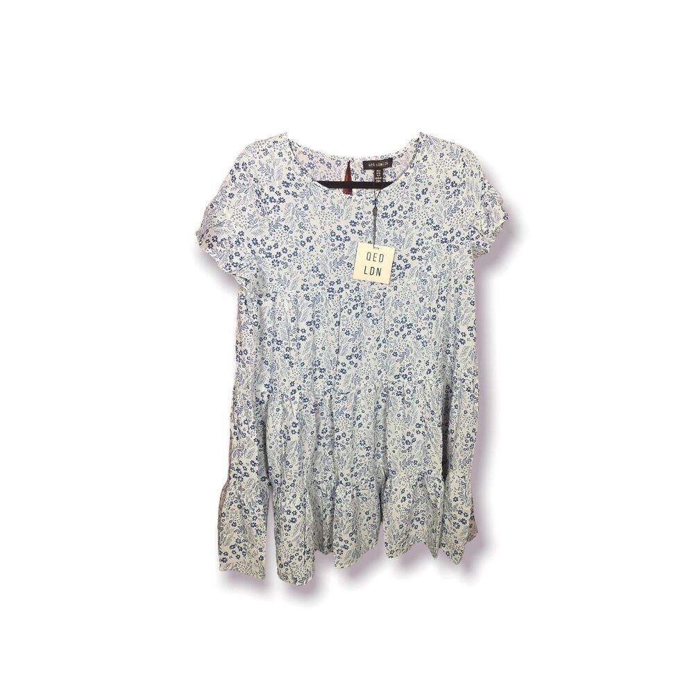 QED London‎ Cottagecore Blouse White Floral loose Smock Boho Dress Size 8